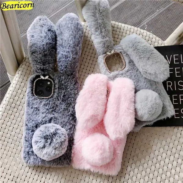 Cell Phone Cases Suitable for iPhone 13 14 15 11 12 Pro XR X Xs Max 7 8 6 6s Plus 5 5S SE Mini 3D Fur Rabbit Warm Fur Hair Care Q250103