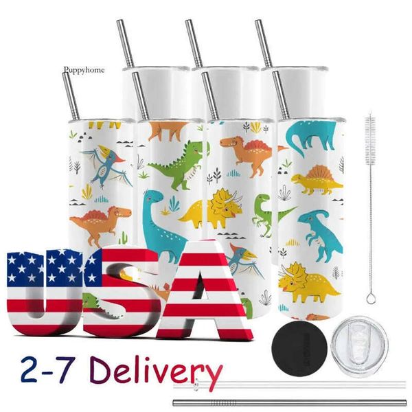 Wall Blan 20Oz Water Double Bottles Coffee Cups Slim Straight Sublimation Tumblers For Heat Press Printing With Plastic Straws 0118 0514