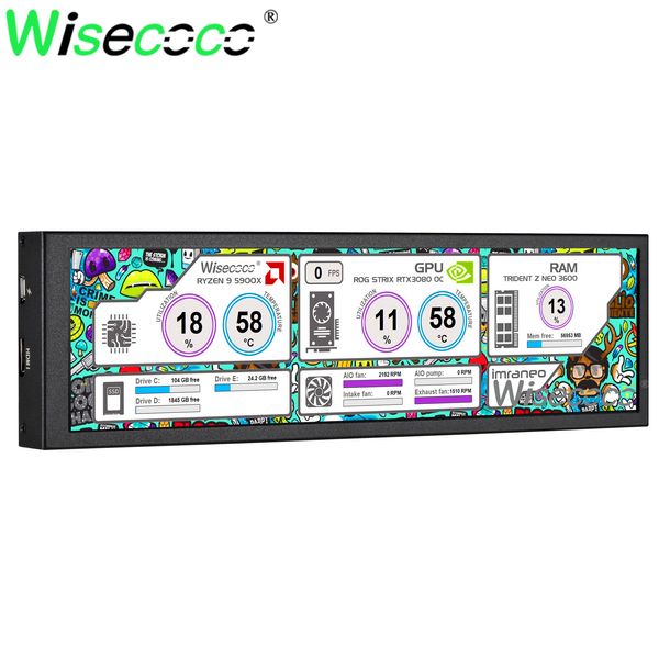 Wisecoco 8.8 Inch Stretched Bar LCD Monitor 1920x480 Widescreen Portable Monitor For Aida 64 Win 10 11 Secondary Monitor