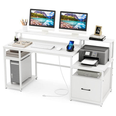 66" Computer Workstation Desk with Monitor Stand