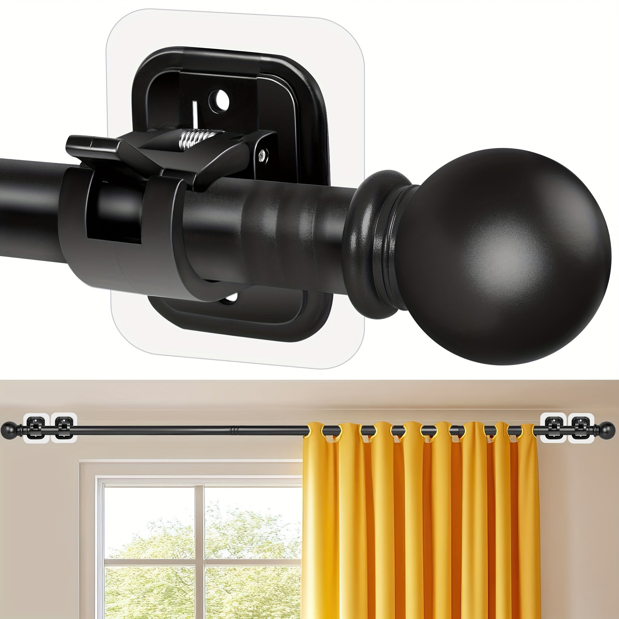 TEMU Curtain Rods No Drilling For Windows Set 32 To 64 Inch, Renter Friendly Drapey Pole With 5pcs No Drill Curtain Rod Brackets, Outdoor Long