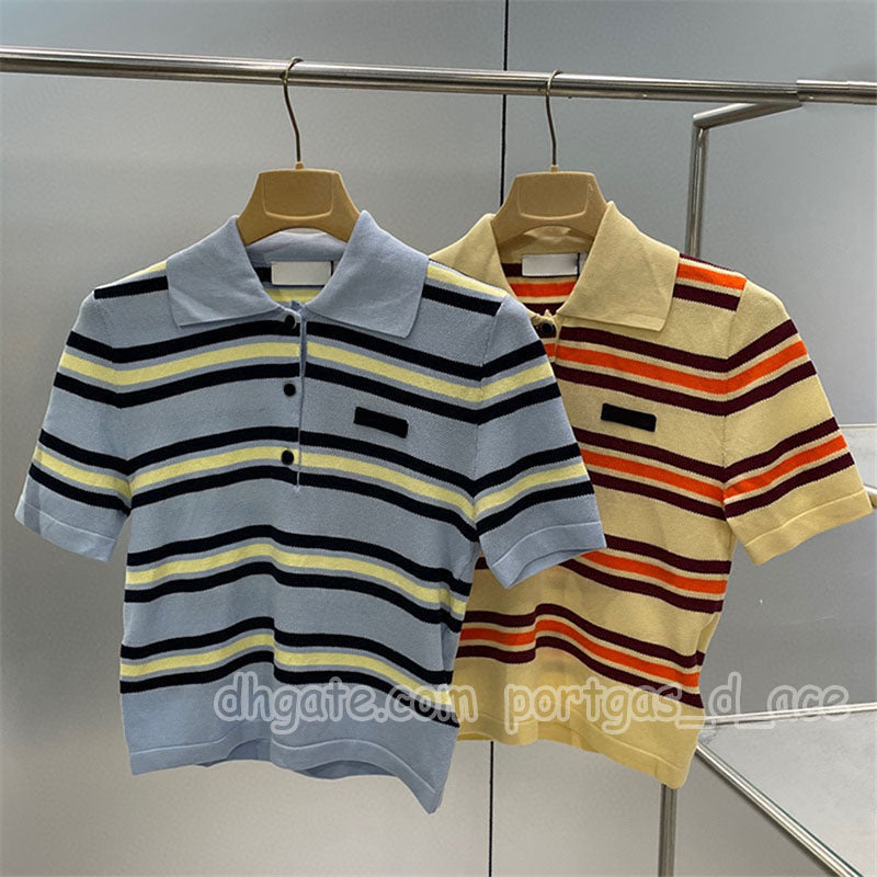 Striped Knitted Polos Designer Women Shirt Top Luxury Knits Tops Short Sleeve Casual Shirts Contrast Color Polo Tops
