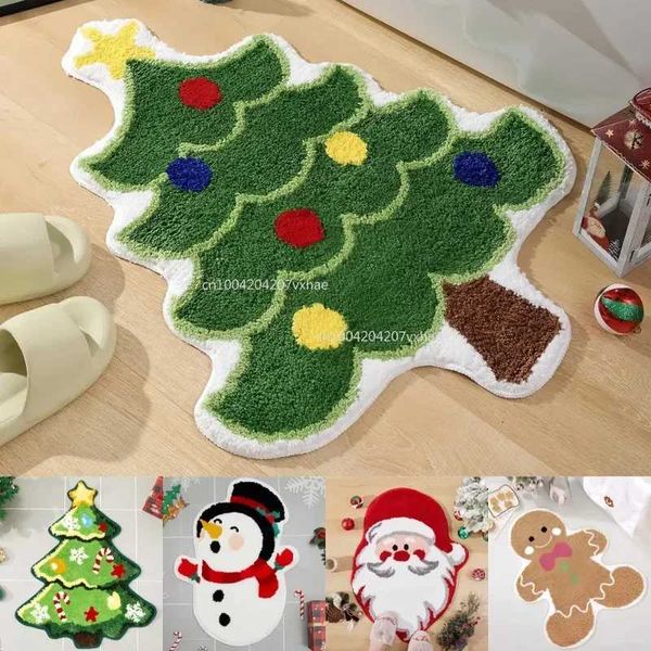 VIKAMA Christmas Doormat Floor Mat Xmas Tree Snowman Kitchen Rugs Gingerbread Man Non-Slip Bath Mats Doormats for IndoorC241227
