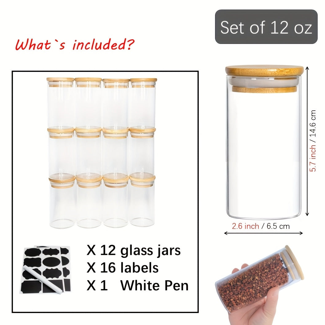 TEMU 12pcs Jars With Bamboo Airtight And Labels, Small Food Storage Containers For Kitchen, Seasoning, Coffee,