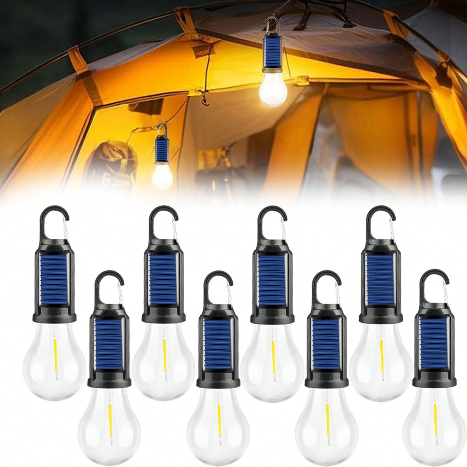 TEMU 8 Pack Solar Rechargeable Camping Light Vintage Outdoor Tent Camping Ambient Light Multi-functional Household Lights, Tent Accessories, Camping
