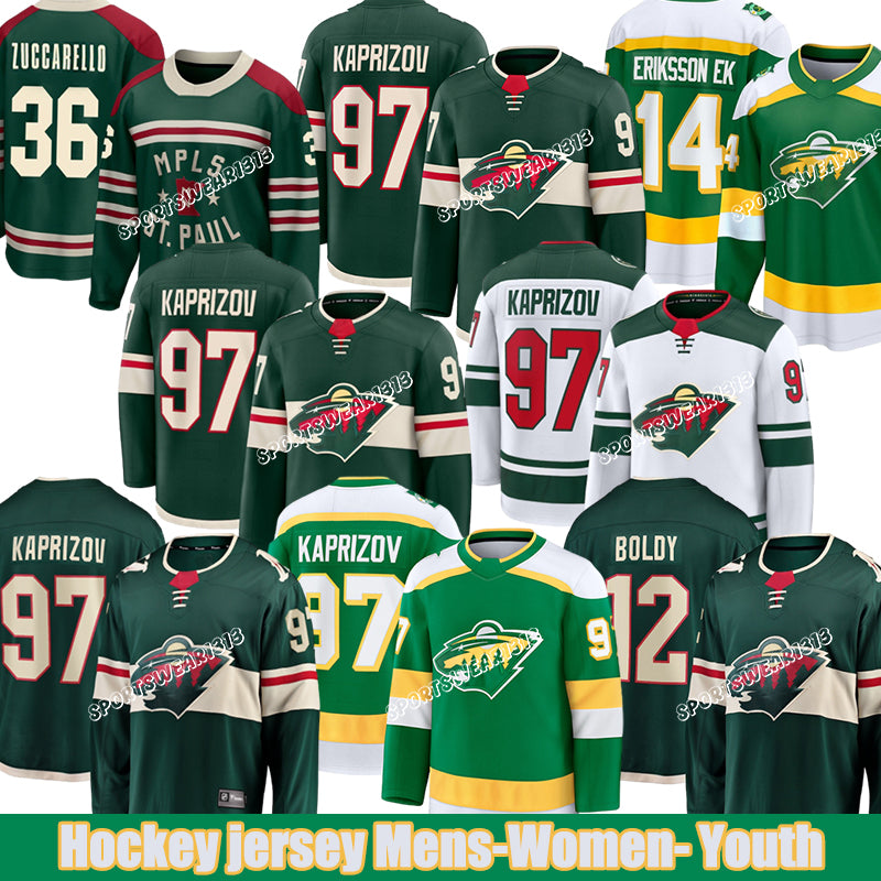 Minnesota city Wilds jersey #97 Kaprizov A #12 Boldy #7 Faber A #36 Zuccarello #29 Fleury #23 Rossi #14 Eriksson Ek hockey jersey