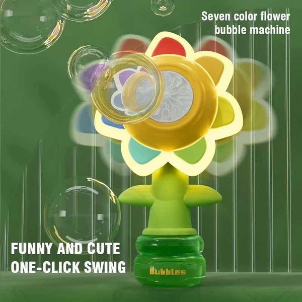 Sand Play Water Fun Seven Color Sunflower Shake Head Soap Bubbles Swing Light 3 Speed Adjustment Automatic Blowing Handheld Bubble Machine K