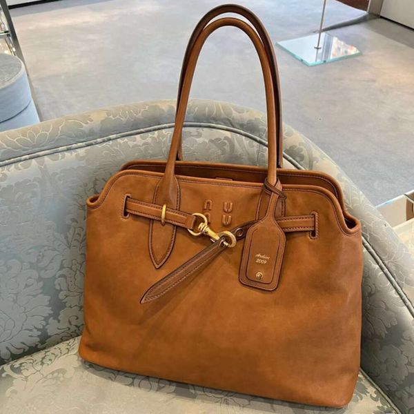 Tote High End Designer Miuu Bag Women Handbag Shoulder Bags Mirror Quality Vintage Leather Soft Sheepskin Large Totebag Lady Purse