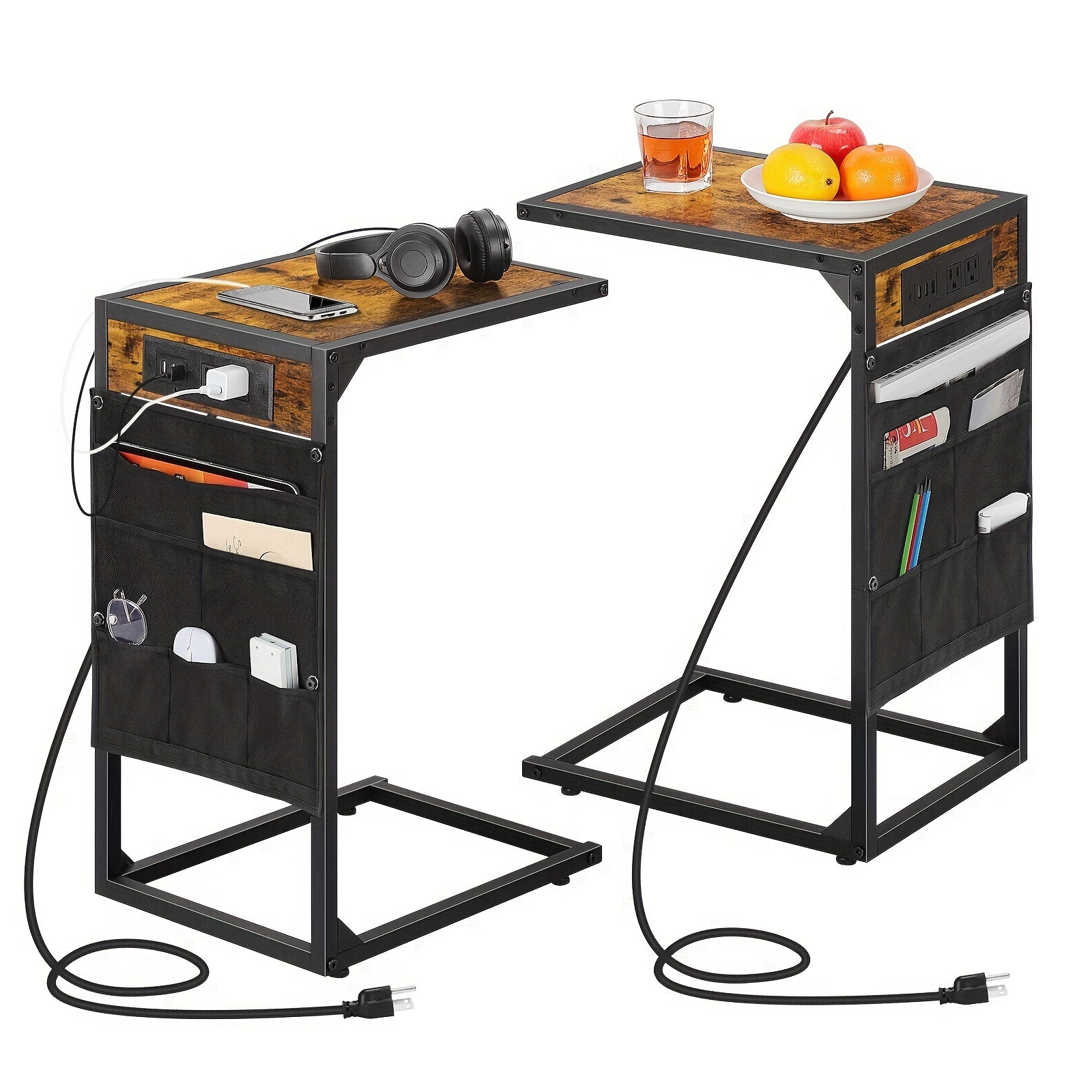 TEMU 1pc-2pcs C Shaped End Table, 50lbs Capacity, Desktop Storage, Removable Table, Coffee Table Slides Under Sofa, Snack Table, Ideal For Home,