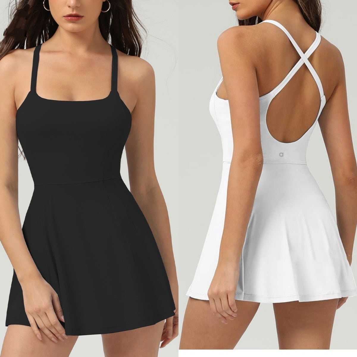 A830 Women Quick-drying Tennis Dress Sun-proof Exercise Slim Dress Suspenders Dress with Chest Pad Outdoor Anti-exposure Dress