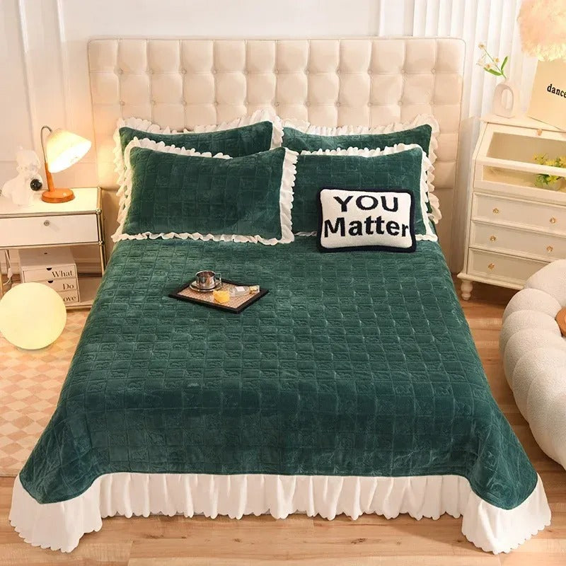 Solid Embroidered Bedspread Quilt Set 3pcs Quilted Bedding Cotton Quilts Bed Covers Pillowcase Blanket King Queen Size Coverlets 252033 S