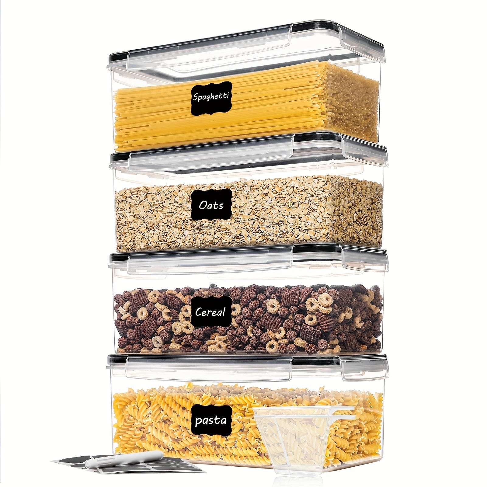 TEMU 4pcs 3.2l Bpa-free Airtight Food Storage Containers With Lids - Transparent Plastic Canisters For Pasta, Cereal, Snacks & Pantry Organization,