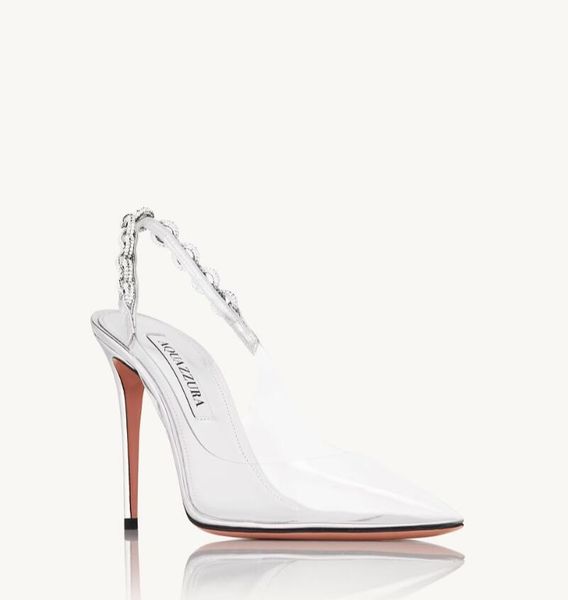 Original Box Summer 23S Aquazzus Love Link Sandals Shoes Crystalembellished Lady Pointed Toe Slingback Pumps Party Wedding Dress Gladiator S