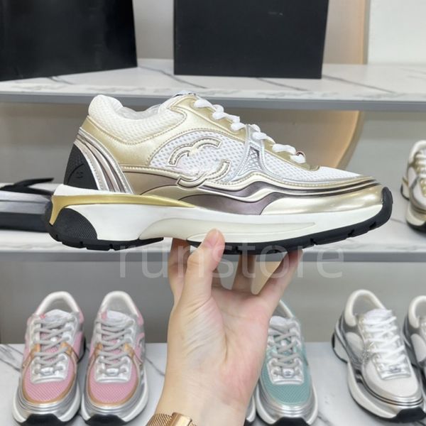 Designer Woman Calfskin Reflective Sneakers Stylist Patchwork Trainers Vintage Suede Shoes Women Platform Embroidery Leather Run Sneaker