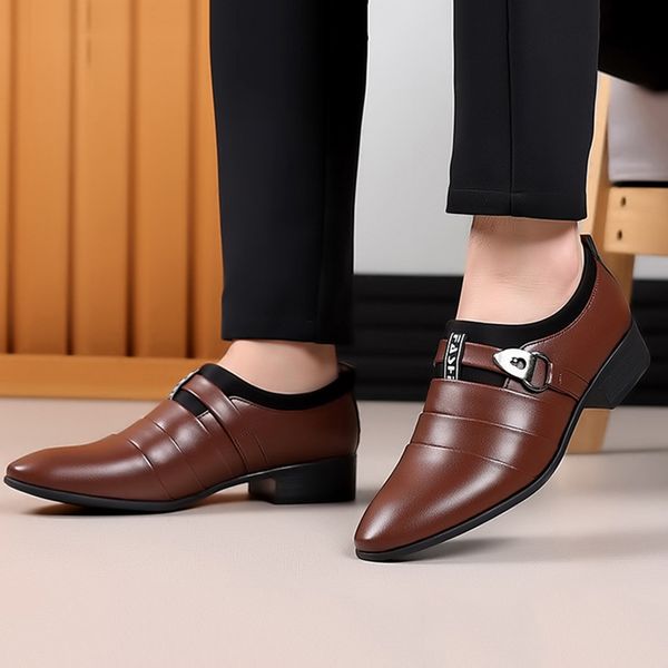 Leather Men Classic Slip on Pointed Toe Oxfords Formal Wedding Party Office Business Casual Dress Shoes for Male