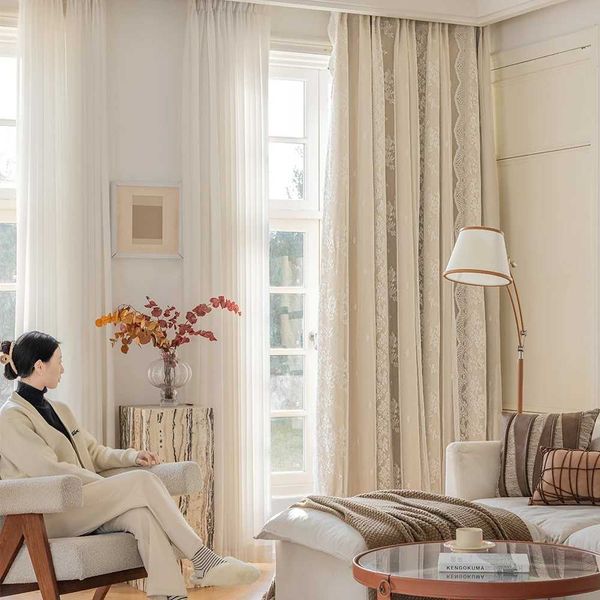 Curtain YanYangTian Jacquard Gauze Embroidered Curtain Living room bedroom houses Elegance Princess style French window Luxury curtain R2408