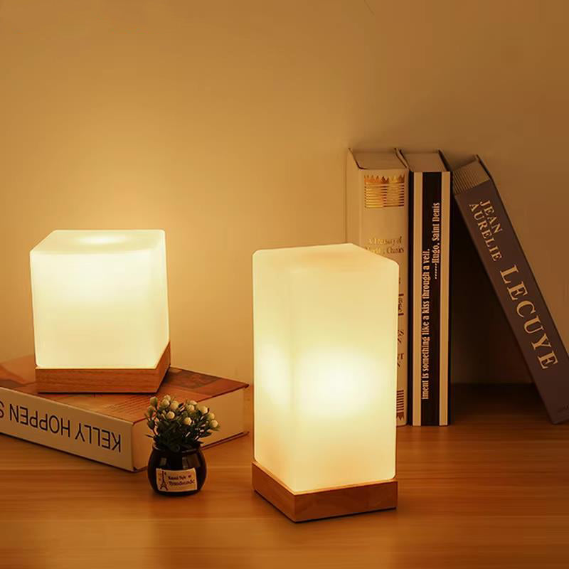 Simple Glass Table Lamp Wood Base Lamps For Bedroom Living room Children Reading Desk Lamp Lighting