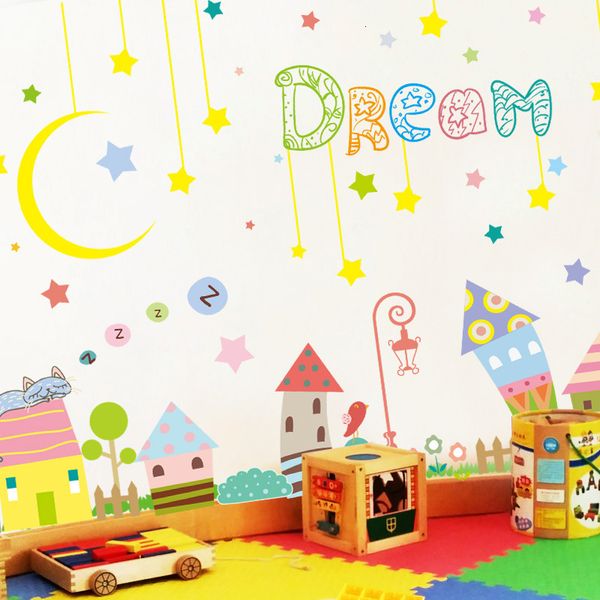 Wallpapers Dream Cartoon House Wall Stickers Kindergarten Background Painting Art Wallpaper Murals Kids Room Decor DIY Decals Wallstickers 2