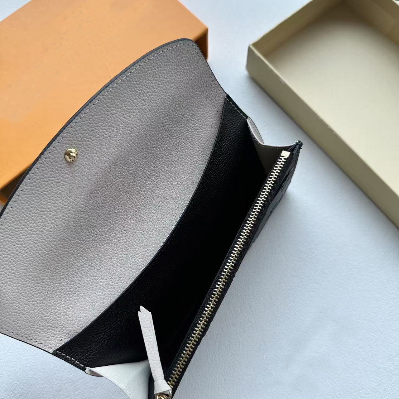 Fashion Designer Wallet Women Short Purse Embossed Flower Letters Wallets Credit Card Holders Ladies Plaid Money Clutch Bags with Orange Box