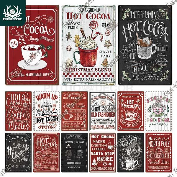 Home Decor Hot Cocoa Tin Signs Vintage Plaque Metal Plates Retro Wall Art Posters for Cafe Bar Living Room Kitchen Home Decor Z250118