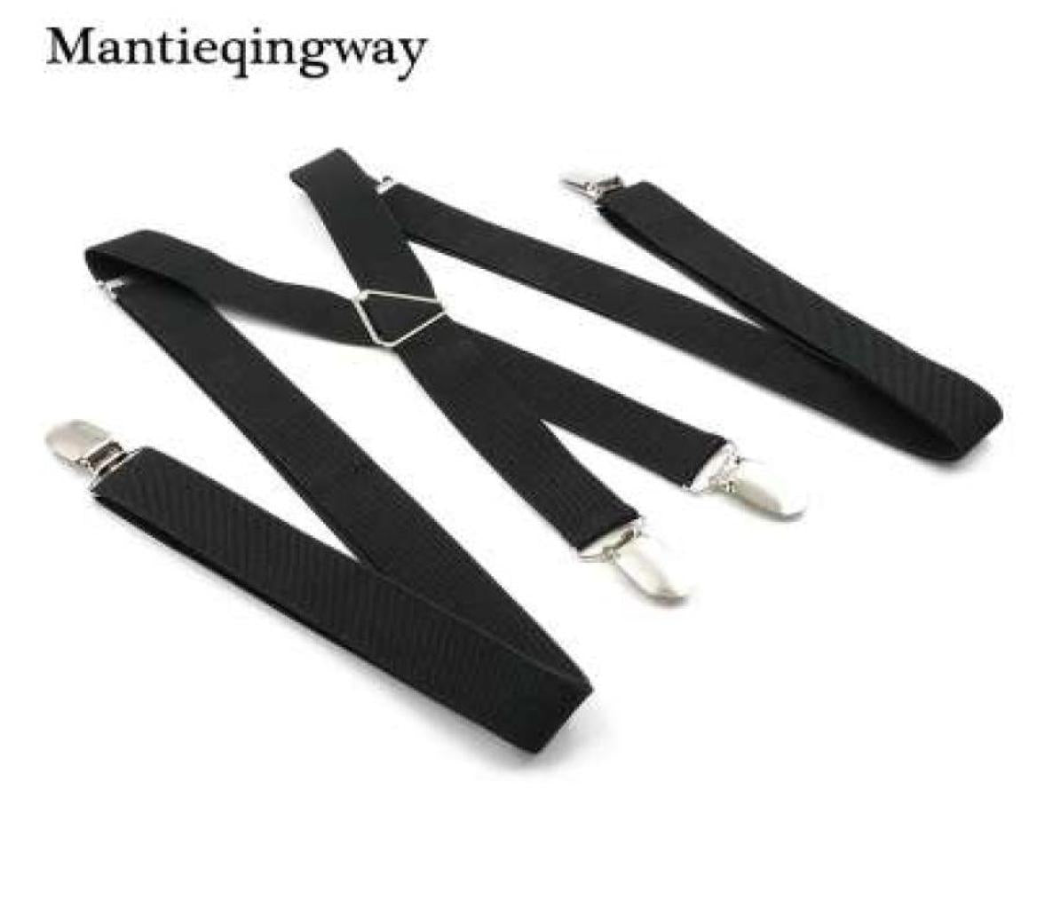 Black Suspenders for Mens 4 clips Strap Solid Color Adjustable Slim Braces Women Belt Strap8259624