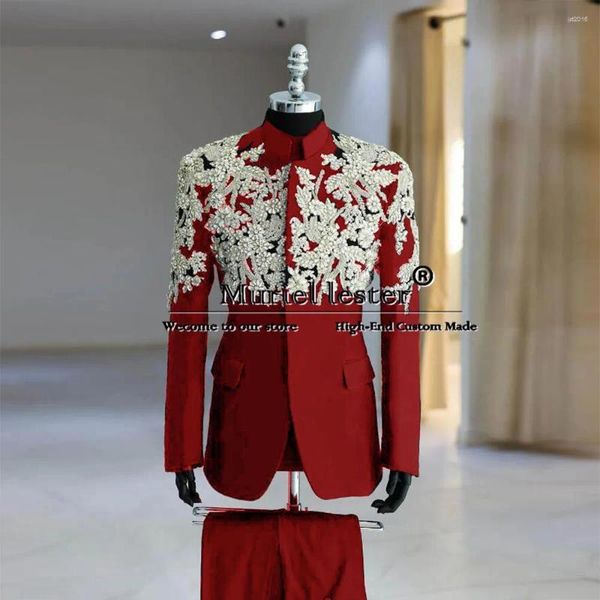Men&#039;s Suits Man Stanad Collar Sparkly Crystals Beaded Appliques Wedding Groom Tuxedo Custom Made Male Fashion Clothing Prom Blazer