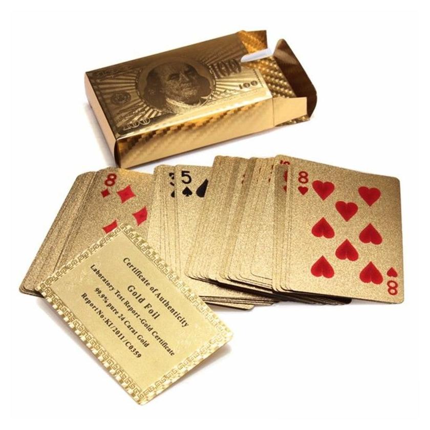 Games Original Waterproof Luxury 24K Gold Foil Plated Poker Premium Matte Plastic Board Playing Cards For Gift Collection Drop Delive Otulo