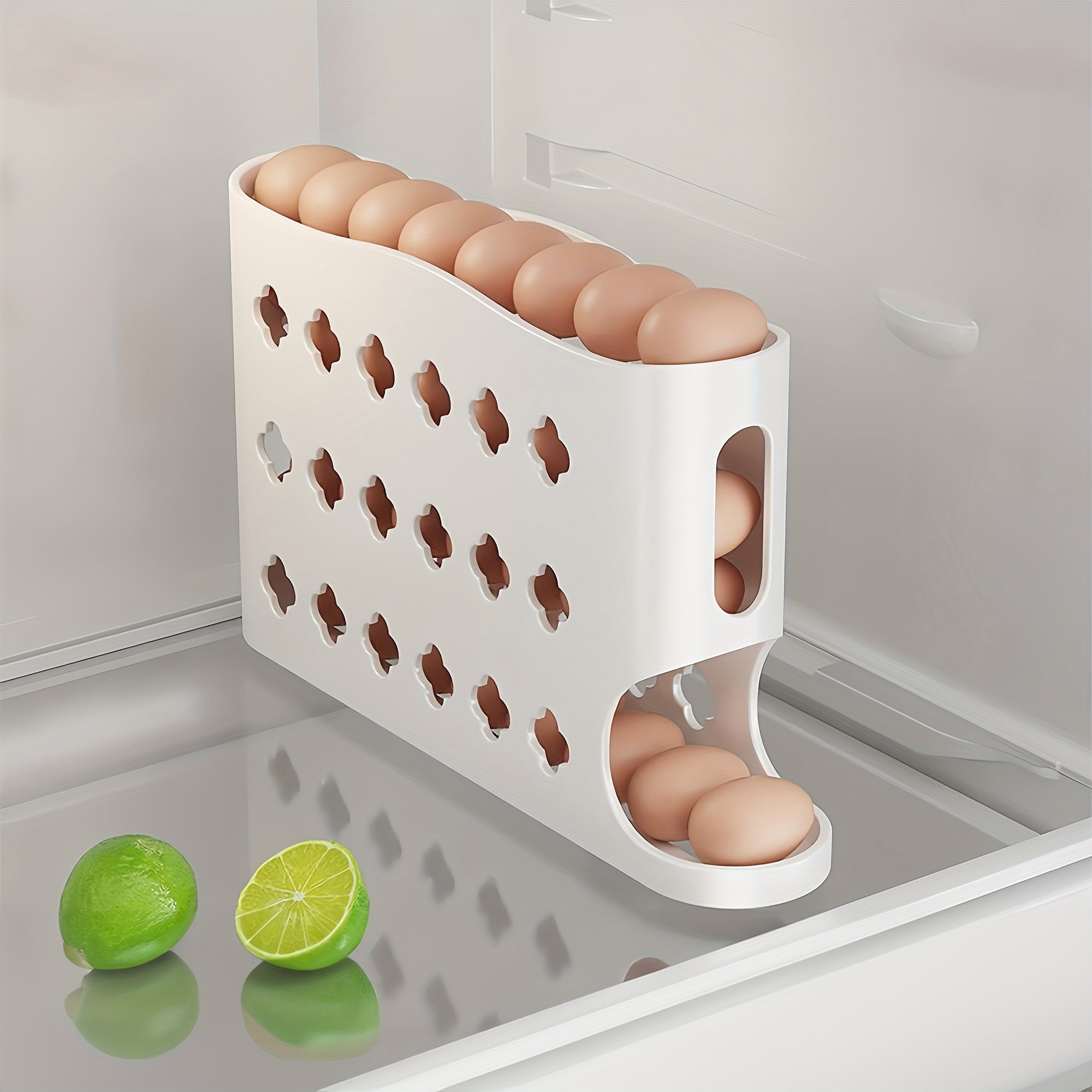 TEMU 4-tier Egg Storage Rack, Automatic Dispenser – Space-saving Refrigerator Tray For Fridge, Kitchen, Cabinet, And Table Use