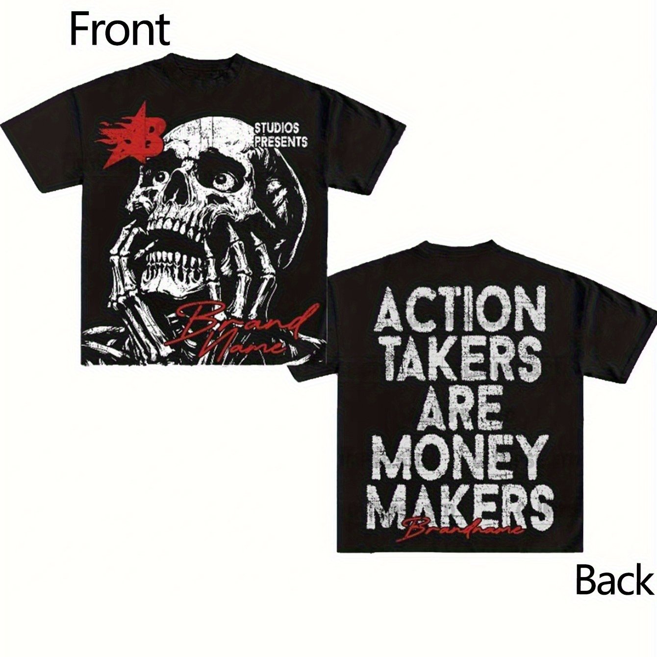 TEMU Stylish Pattern Printed T-shirt, 100% Cotton, Casual Round Neck, Short Sleeves, Solid Color, Regular Fit, Knitted Fabric, 220 Grams In Weight,