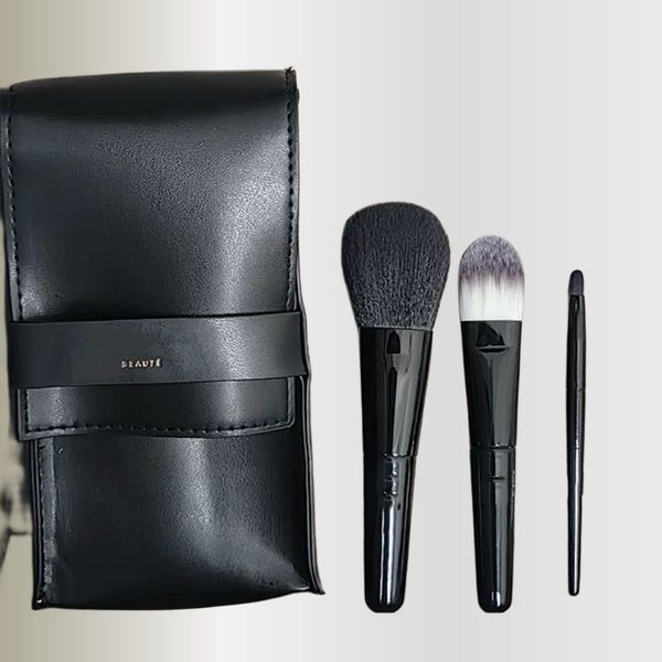 Luxury Brand BEAUTE Makeup Brushes 3pcs-set with PU Leather Bag Powder Foundation Lip Brush High Quality With Box