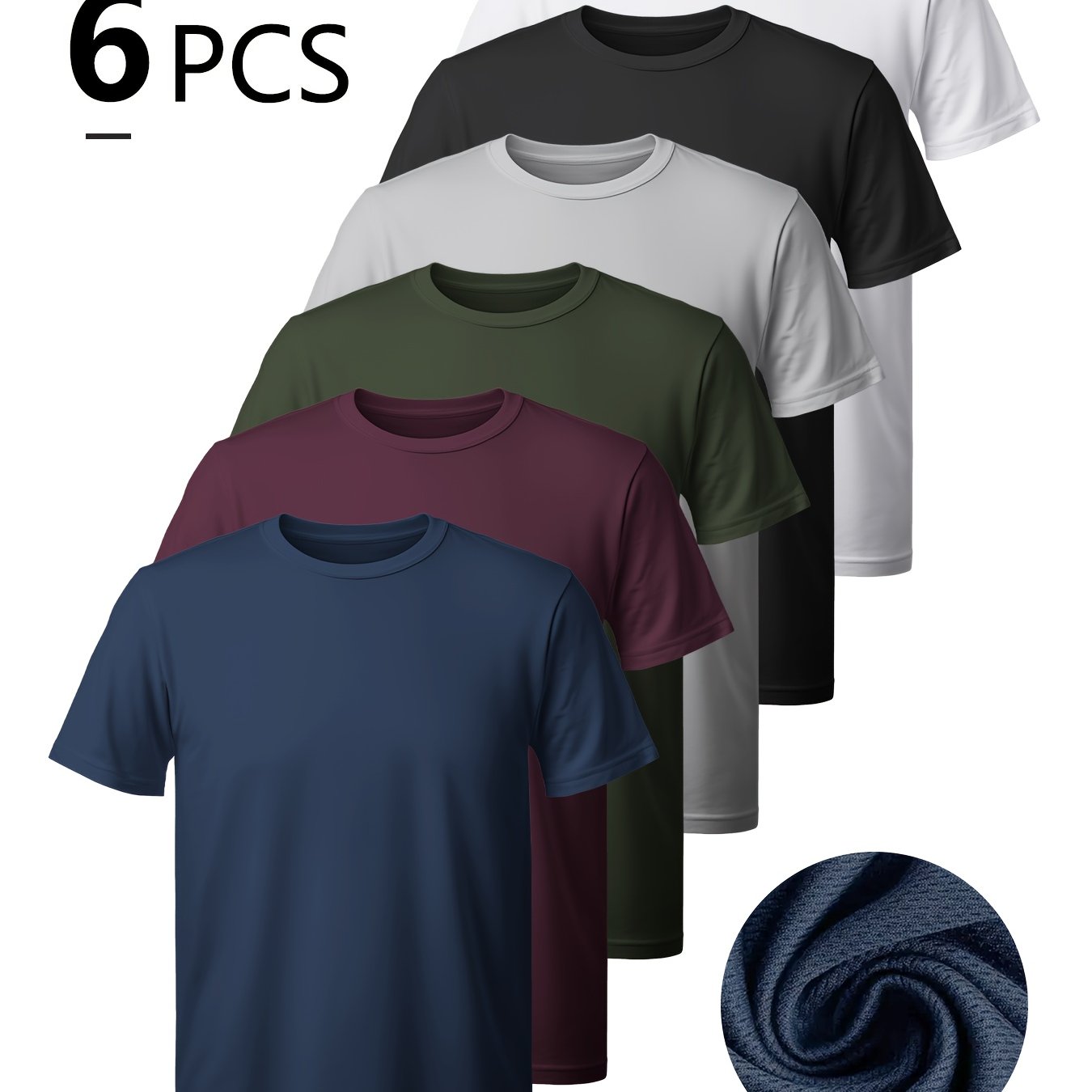 TEMU 6-pack Men's Athletic T-shirts - Quick-dry Moisture-wicking Workout Shirts, Breathable For Running, Training, Casual Casual Attire - Pack