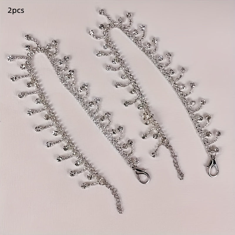 TEMU 2pcs Fashionable Silvery Metal Pendant Chain, Shoe Boot Accessories, Versatile Trendy Chain Strap For Sneakers, Ankle Boots, Casual Sports