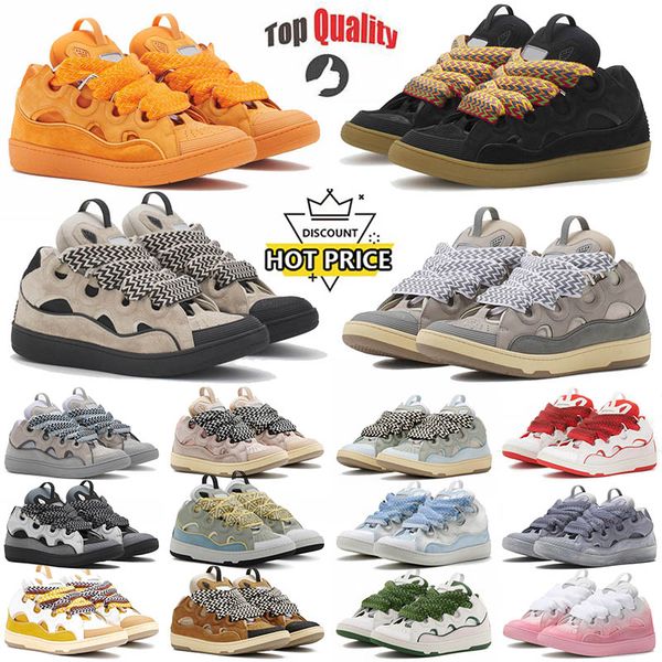 Top Luxurys Designer Men Women Casual Shoes Leather Curb Sneakers Big Size 46 Dhgate Platform Embossed Calfskin Stretch Cotton Rubber Sole T