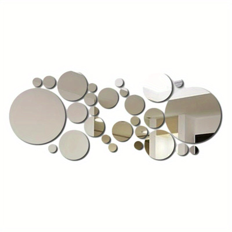 TEMU 26pcs Set 3d Acrylic Mirror Wall Tiles - Round Glossy Large-small Mirrors With Easy , Removable-residue-free For Diy Bedroom, Bathroom, Tv