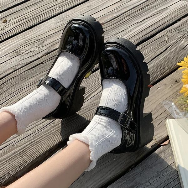 Patent leather high heels Mary Jane shoes womens Japanese style ankle buckle platform pump womens punk Jk uniform Lolita shoes 43 241126