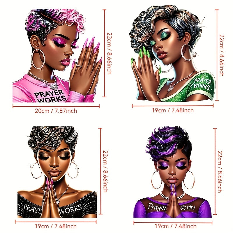 TEMU 4pcs African American Iron-on Vinyl Decals - Vibrant Hd Washable Diy Appliques With 4 For Denim Jackets, T-shirts, Masks, Backpacks & Pillows -