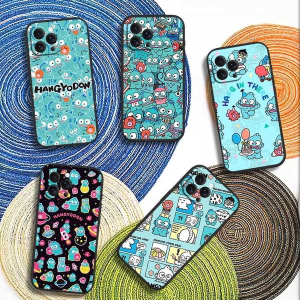 High Quality Miniso H-Hangyodon Cute Phone Case Suitable for iPhone 12 11 14 13 16 Max Plus Pro Black Soft Silicone Cover O241209
