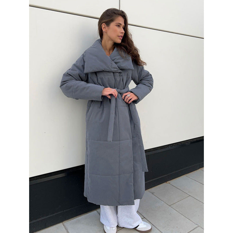 Long Cotton Jacket 2025 Winter New Loose Casual Warm Long Stand Collar Cotton Coat 240824
