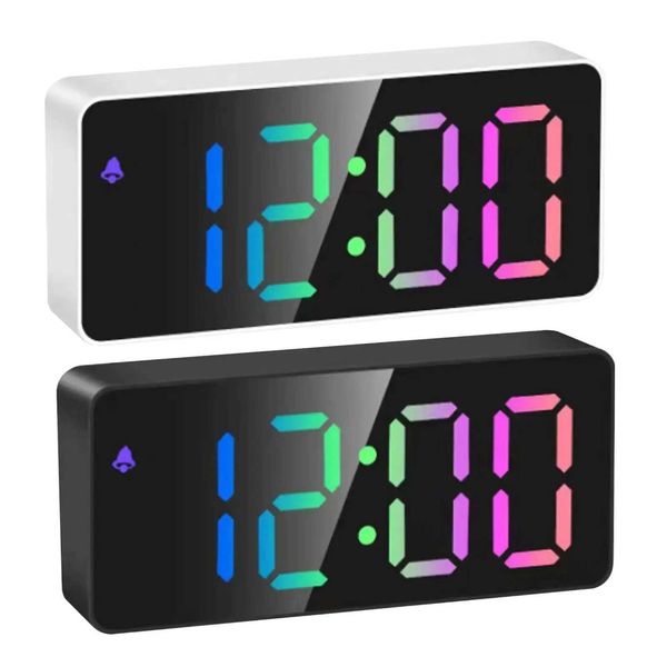 Electronic Digital Alarm Clock Table Display USB Port Snooze Dimmable LED Mirrored Clock for Festival Bedroom Home Office AdultM240814
