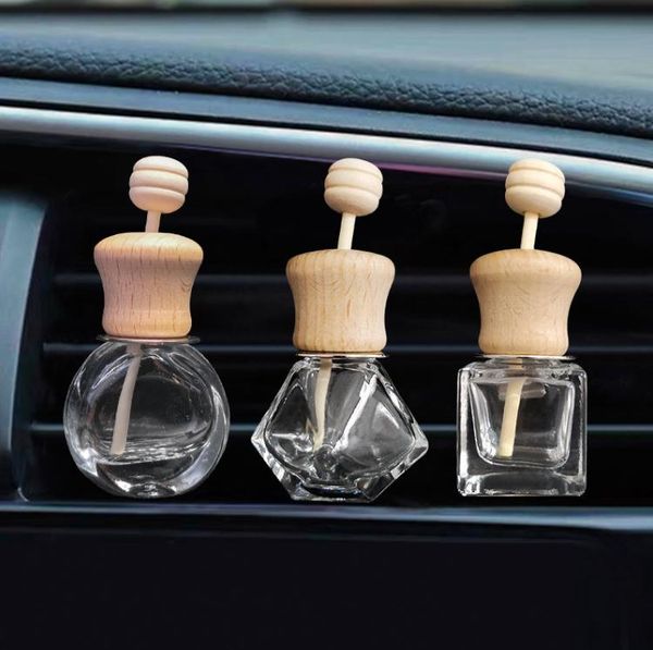 Car Perfume Bottles Empty With Clip Wood Stick Diffusers Air Conditioner Vent Clips Automobile Air Freshener Glass Bottle Cars Decorations S