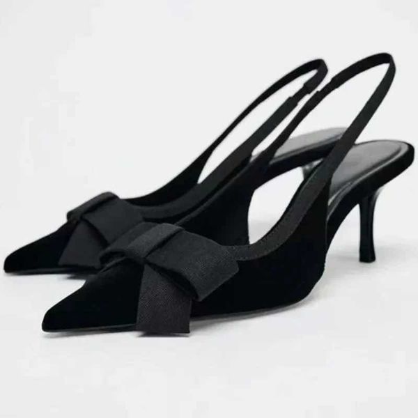 Sandals NEW Butterfly-knot Pointed Toe Brand Mules Pumps Women Fashion Elegant Slingbacks Dress Shoes Design Thin Heels Sandals Women J25011