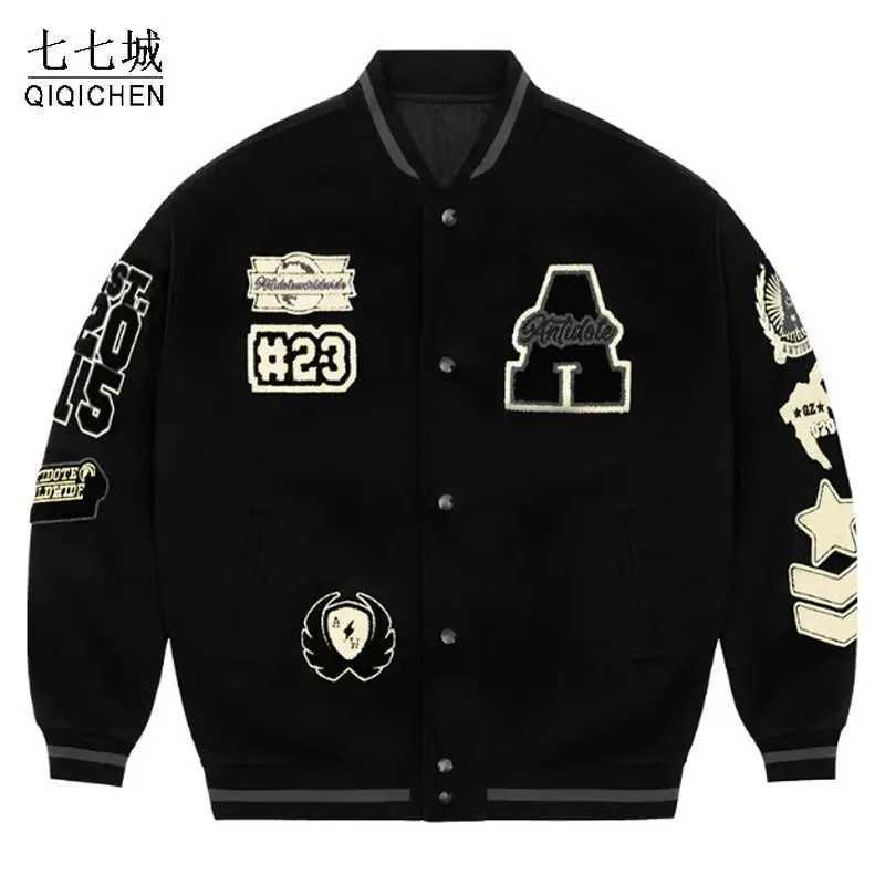 Men&#039;s Jackets Vintage Baseball Jacket Men Flocked Embroidery Stand Collar et High Strt Oversize Coat Couple Strtwear Spring New Y240902RA1V