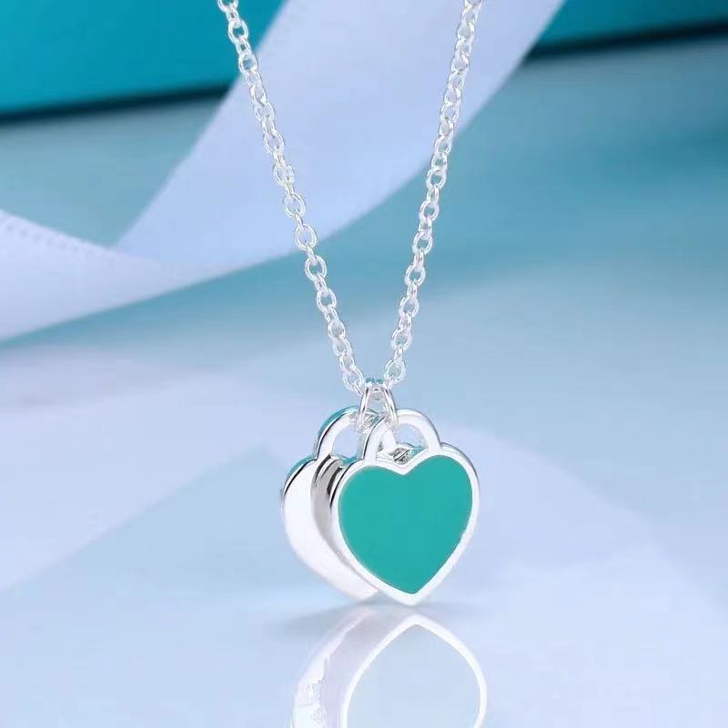 stainless steel sweet love heart designer pendant necklace for women cross chain pink blue red cute choker luxury brand necklaces jewelry
