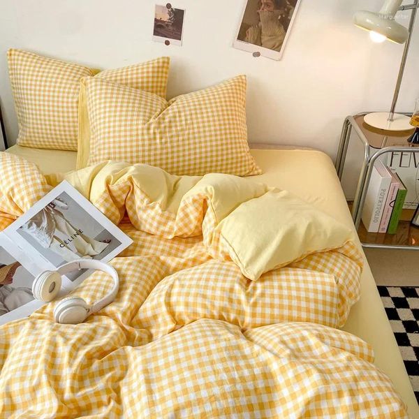 Bedding Sets 3-4pcs Solid Color Duvet Cover Set With Sheet Pillowcases No Filg Warm Bed en Twin Full Queen Size Grid Home