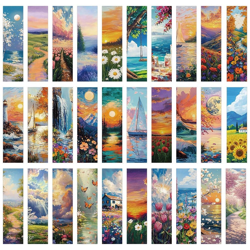 TEMU 30-pack Ywwbld Scenic Oil Painting Bookmark Set, Creative Beautiful Book Markers, Reading Decor Message Cards, Paper Material