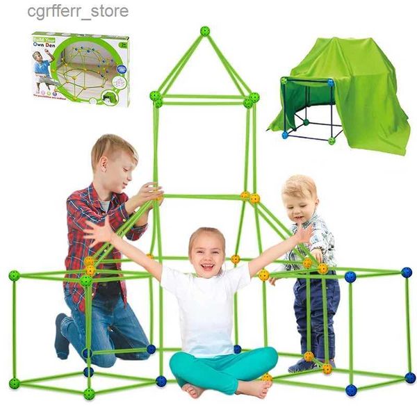 Toy Tents Kids Diy Construction Fort Building Kit 3D Play Tent House Sticks Design Building Blocks Tools Assemble Toys Children Gifts L410