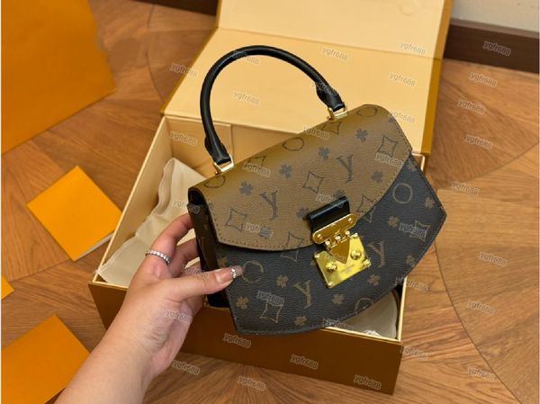 Real Leather designer bag Brown Old Flower Handbag Fan shaped bag wallet Women Shoulder bags box Luxury Women Crossbody bag High Quality Han