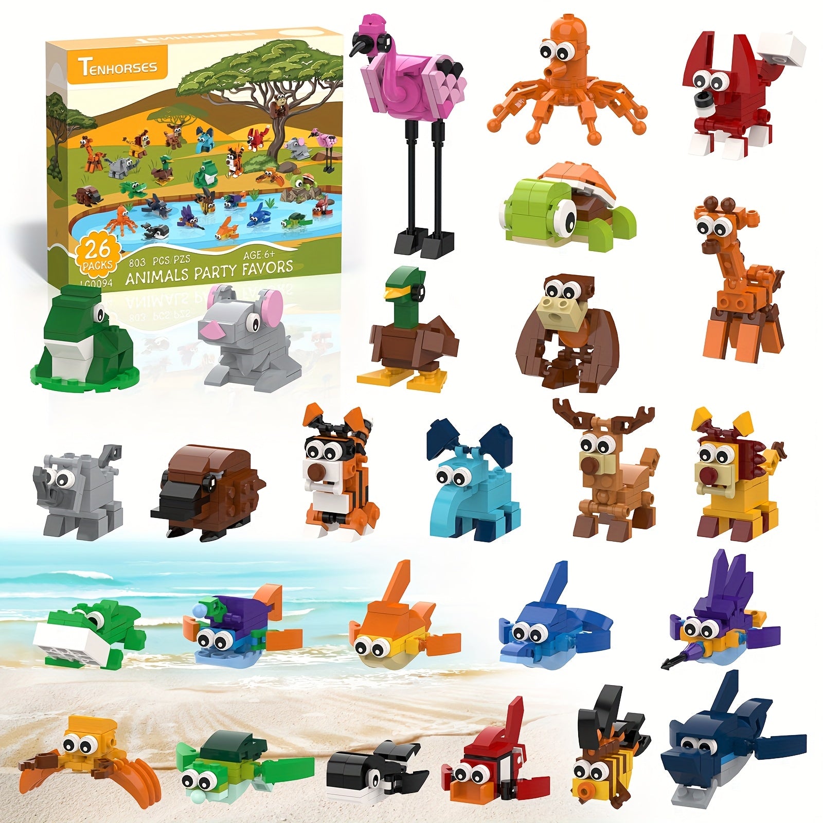 TEMU 26-in-1 Cute Animal Building Block Set | 803pcs Creative Educational Puzzle Toys For Parent-child Activities & Classroom Prizes | Perfect Gift