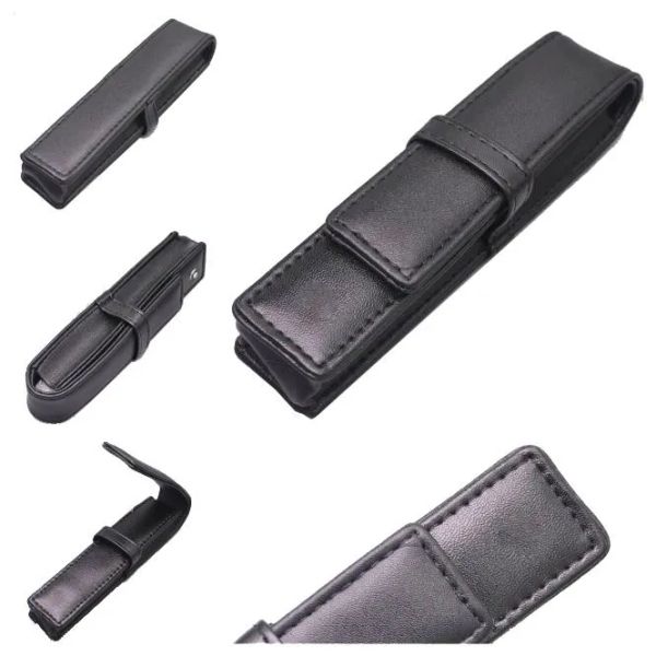 wholesale Wholesale Prices School supplies Good Quality Pens Case Gift Pen Bag Black Leather Famous Pu Genuine Leather Pouchs LL