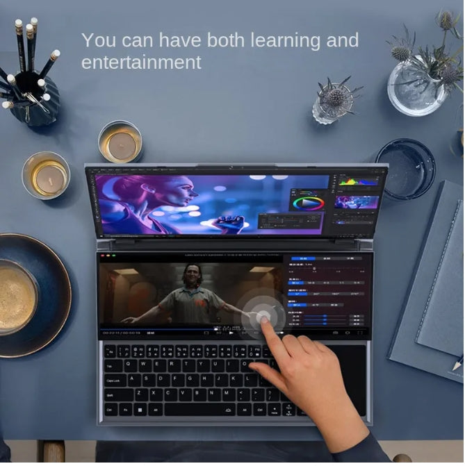 2025 16-Inch Dual-Screen Notebook - 10th Gen Core i7, 1TB HDD + 32GB SSD, Full HD, Silver, Business & Gaming Laptop